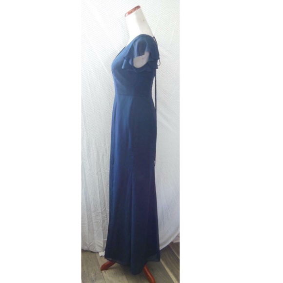 NEW 6810 AFTER SIX Midnight Blue V-Neck Ruffle Sleeve Bridesmaid Evening DRESS 0 - Picture 12 of 13